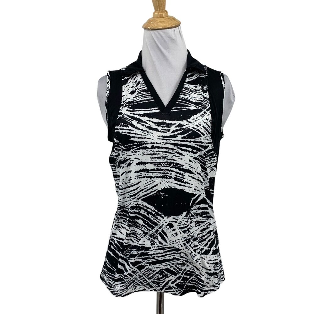 Slazenger Top Womens S Small Black White Marble Sleeveless UPF 30 Golf Polo